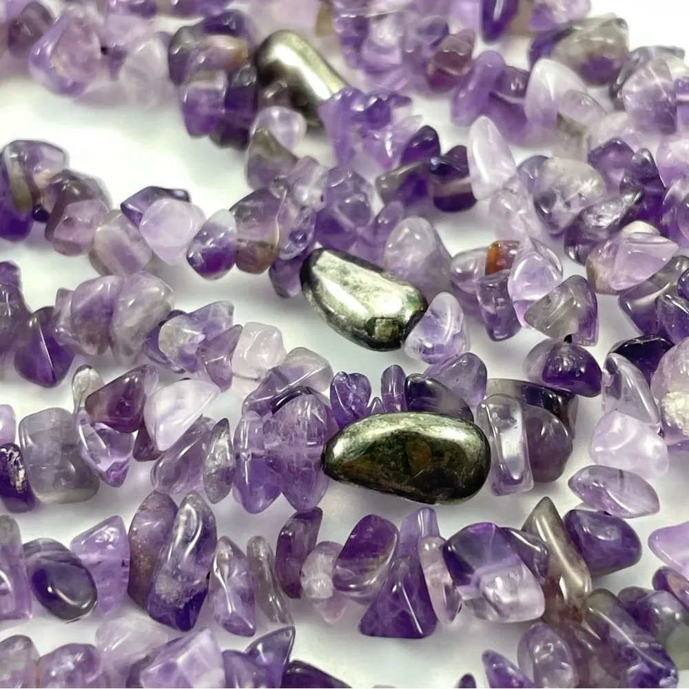 925 Sterling Silver Unsigned Long Amethyst Hematite Single Strand Necklace